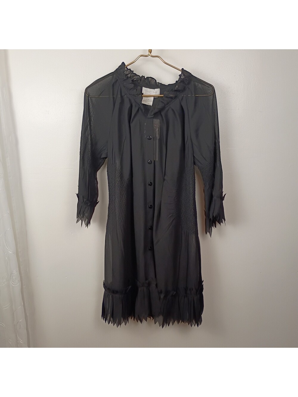 NWT Great Cavalier Sheer Black Pleated Tunic Duster Top M Witchy Fairygoth